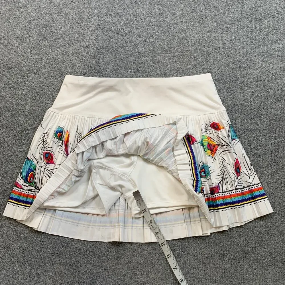 Lucky In Love Skort Womens M Medium White Pleated Peacock Feather Print Golf